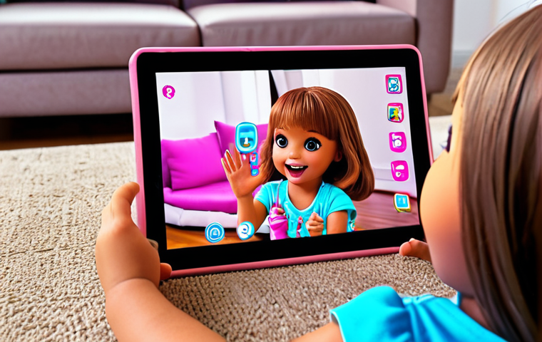 **
A child is happily interacting with a 3D LOL Surprise doll on a tablet, the doll appearing to come to life in augmented reality within their living room. The scene should be bright and cheerful, with a sense of wonder and technological magic. Focus on the child's joyful expression and the doll's vibrant colors.
**