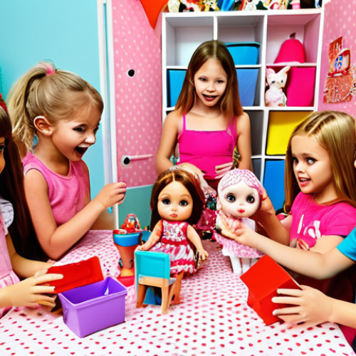 Home 7 **
A group of excited Russian children gathered around a table, unboxing LOL Surprise! dolls. The dolls are brightly colored and have numerous accessories. The background includes elements of a typical Russian children's room, with toys and colorful decorations. Focus on the unboxing excitement and the dolls' vibrant aesthetic.
**