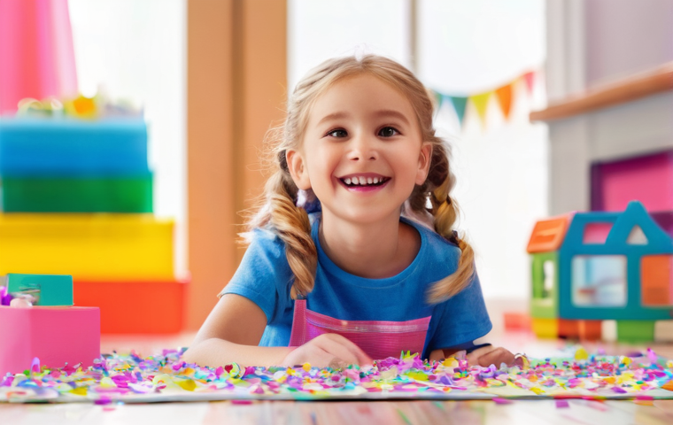 LOL 서프라이즈 언박싱에 필요한 준비물 - **Prompt 1: The Magic of Unboxing**
    A delighted young girl, approximately 7 years old, with spar...