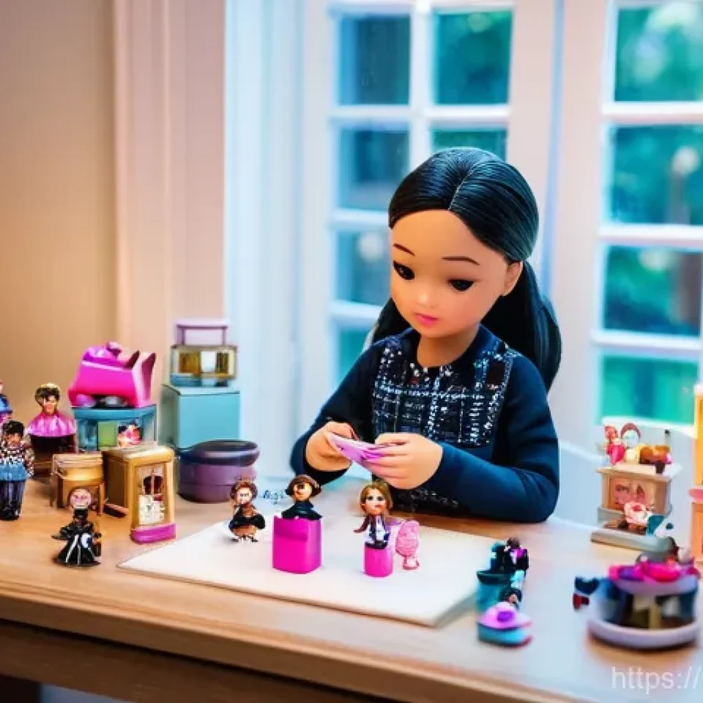 LOL 서프라이즈와 관련된 비즈니스 기회 - **Prompt:** A focused, female LOL Surprise doll collector in her late 30s is meticulously examining ...