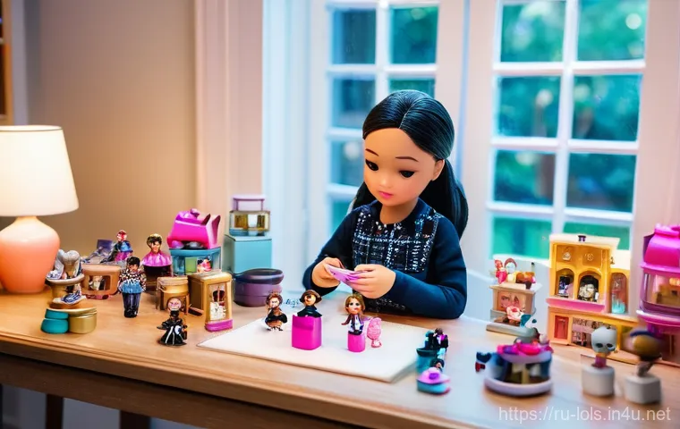 LOL 서프라이즈와 관련된 비즈니스 기회 - **Prompt:** A focused, female LOL Surprise doll collector in her late 30s is meticulously examining ...