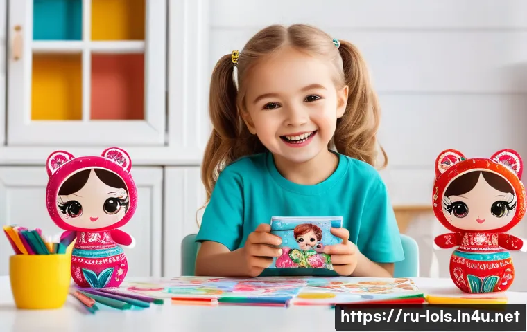 LOL 서프라이즈의 소비자 참여 이벤트 소개 - A cheerful family scene featuring a young Russian child wearing a colorful diaper, sitting at a tabl...