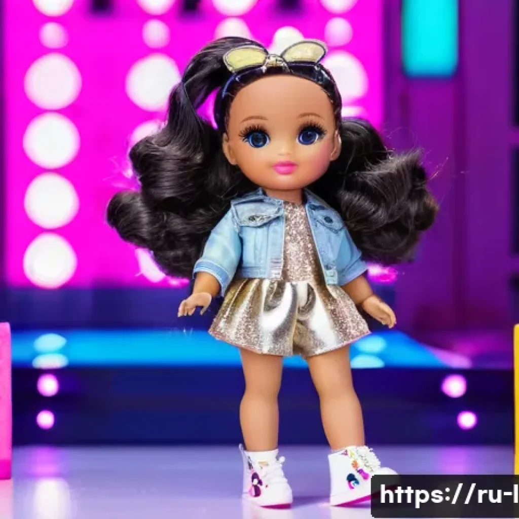LOL 서프라이즈의 장난감 트렌드 분석 - A vibrant and detailed scene featuring a LOL Surprise O.M.G. doll dressed in trendy, colorful fashio...