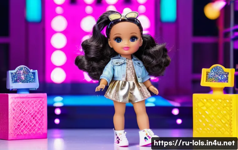 LOL 서프라이즈의 장난감 트렌드 분석 - A vibrant and detailed scene featuring a LOL Surprise O.M.G. doll dressed in trendy, colorful fashio...