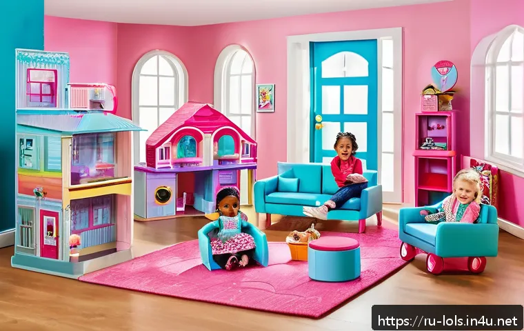 LOL 서프라이즈 플레이 세트 비교 - A vibrant and detailed scene featuring a LOL Surprise House playset for children aged 5 and up, show...
