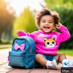 Home 18 LOL 서프라이즈로 만들어진 패션 아이템 - A cheerful toddler wearing a bright pink LOL Surprise-themed sweatshirt paired with comfortable deni...
