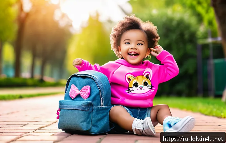 LOL 서프라이즈로 만들어진 패션 아이템 - A cheerful toddler wearing a bright pink LOL Surprise-themed sweatshirt paired with comfortable deni...