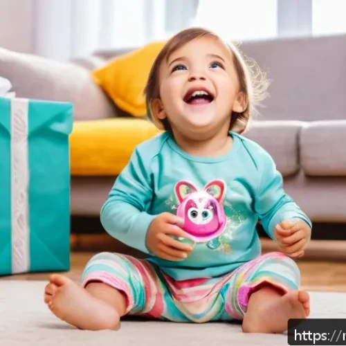 Home 17 LOL 서프라이즈의 주요 소비자 연령층 분석 - A joyful young child aged 4 to 6, wearing colorful casual clothes and a playful diaper, excitedly op...