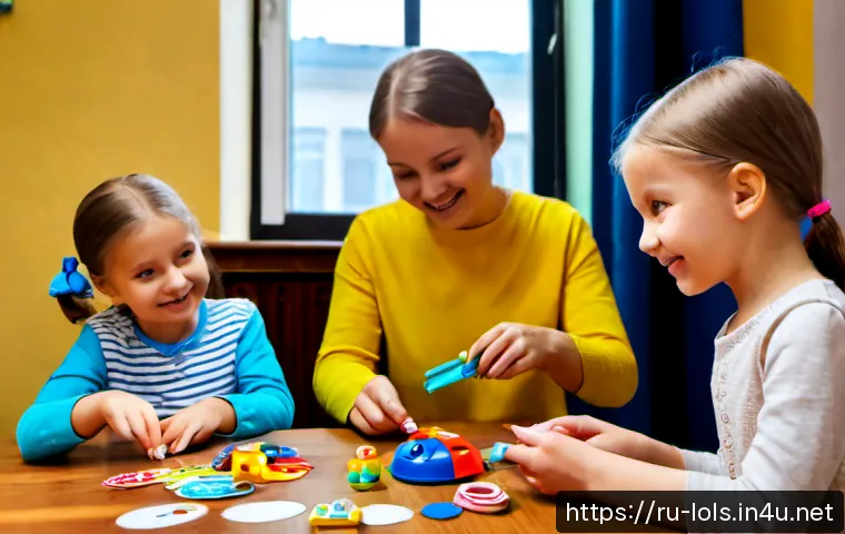 Home 17 LOL 서프라이즈와 함께 즐기는 DIY 놀이 - Photorealistic family DIY play scene in a cozy Russian apartment, two school-age children and a pare...